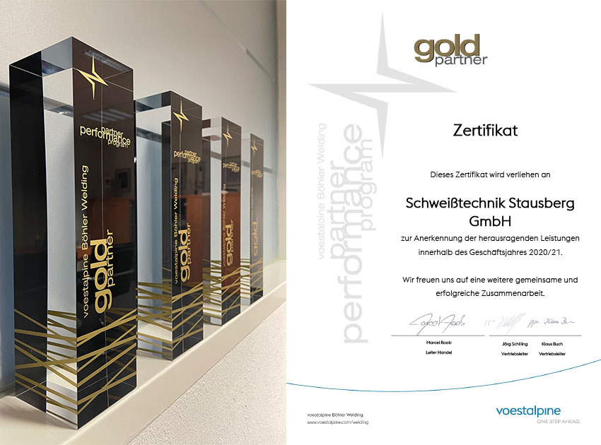 Gold-Partner Award und Zertifikat